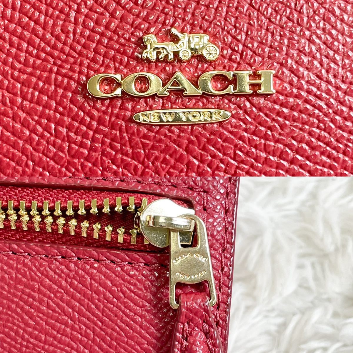 コーチ 3つ折財布 レザー ロゴ金具 赤 COACH ミニウォレット 三つ折り