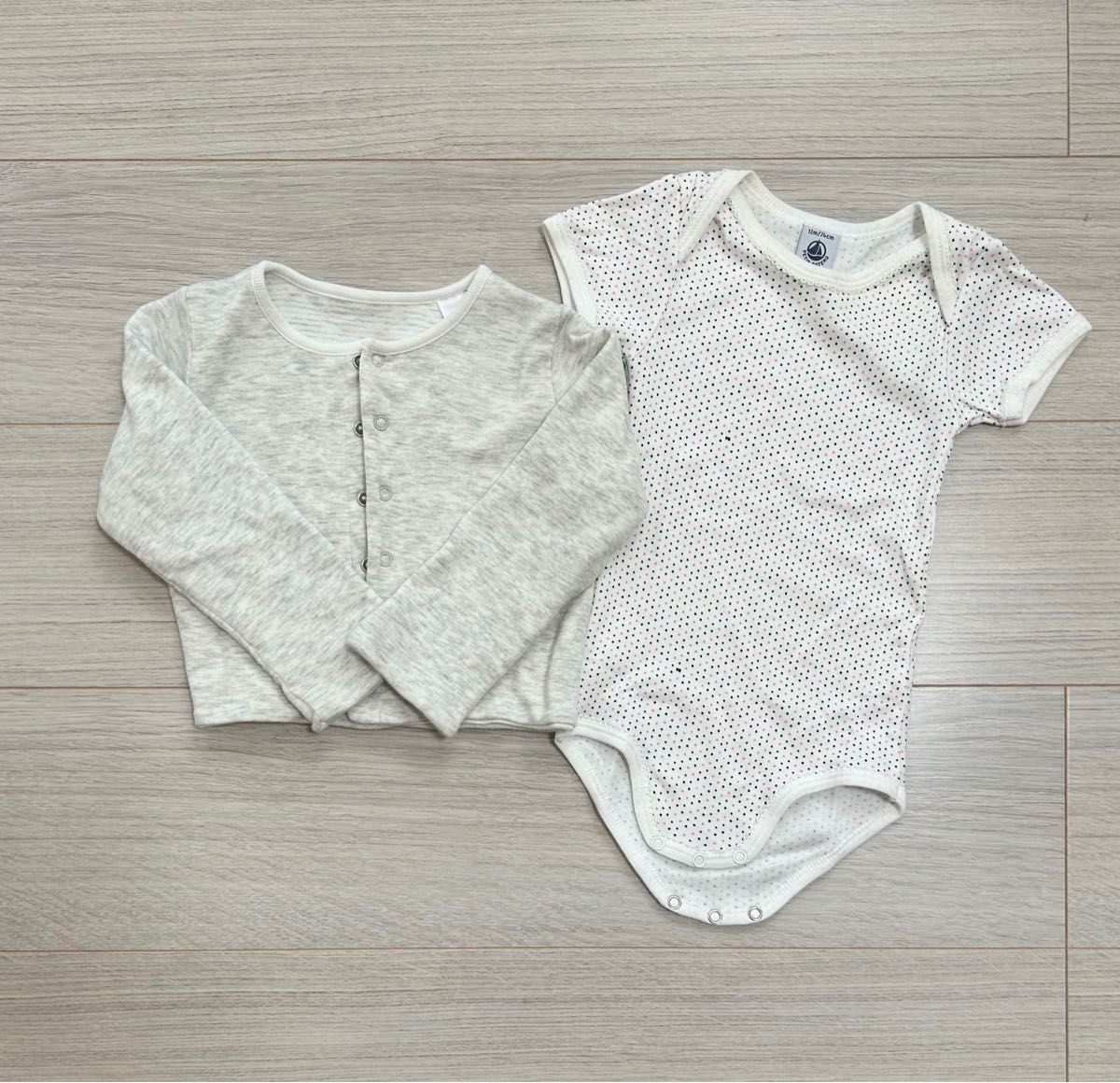 PETIT BATEAU プチバトー 長袖カーディガン&半袖肌着 ロンパースセット