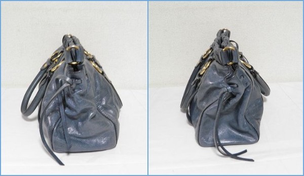 美品 希少カラー！■ miumiu ■ ミュウミュウ ■ VITELLO LUX レザー製　2WAY・ ハンドバッグ■AZZURRO ブルー系■ ストラップ付■送500円_　両サイドには、 レザー製の リボン付き♪