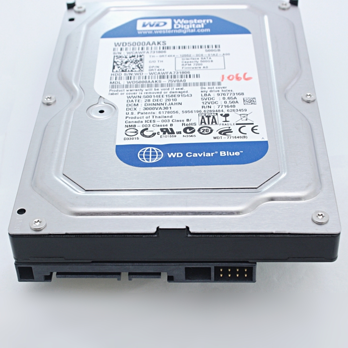 【使用 1066 時間】【CrystalDiskInfo正常判定】Western Digital WD5000AAＫS 3.5インチ HDD SATA 500GB の画像4