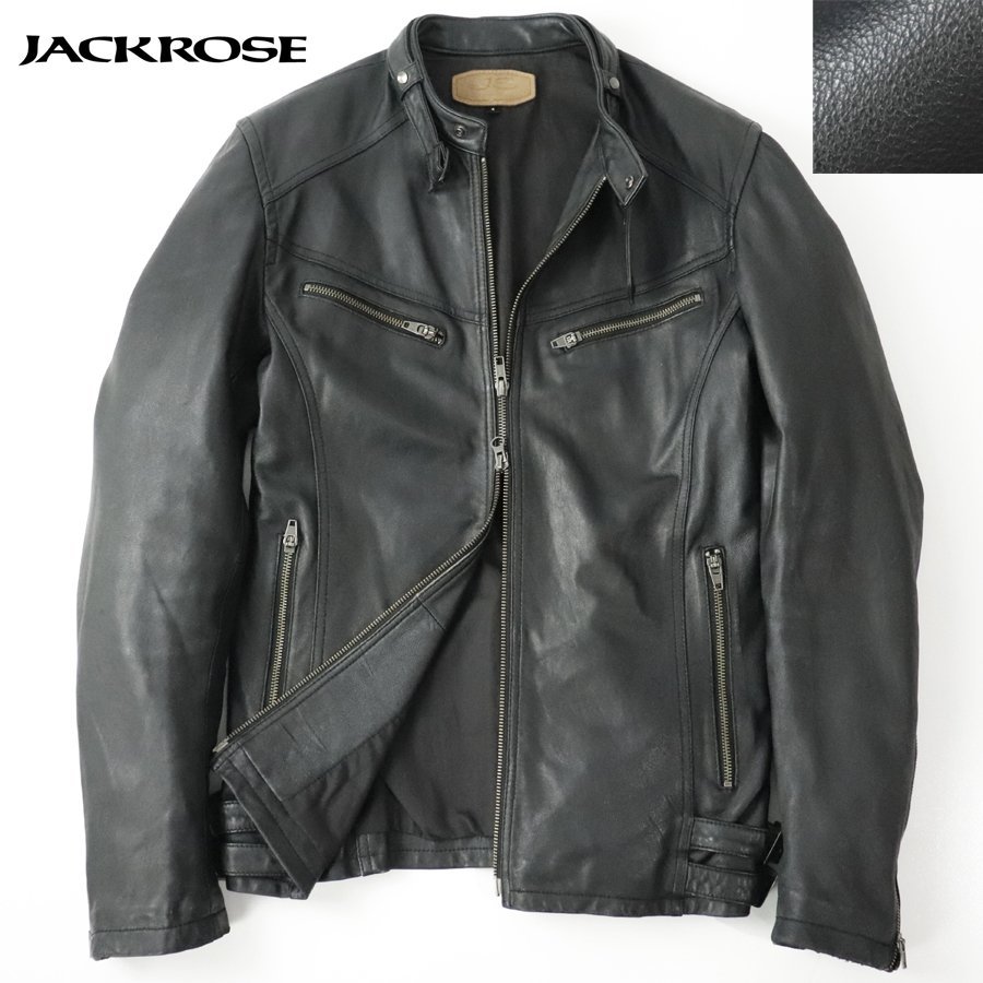 参考価格￥44,000- 美品 JACKROSE ジャックローズ 羊革 ラムレザー シングルライダースジャケット 黒 ブラック 4 JP:L-XL メンズ -_画像1