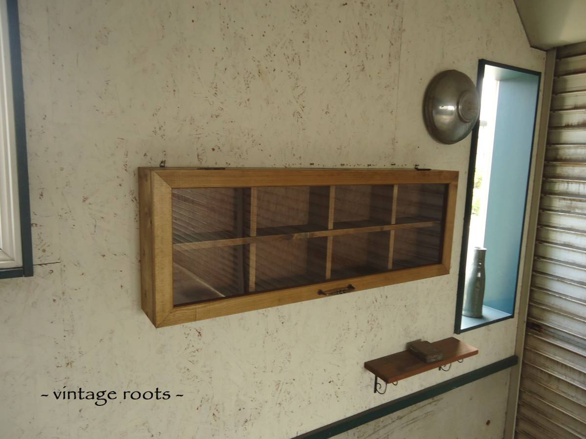 -vintageroots- 09 ornament collection case < pine natural wood antique shelf cabinet display shelf rack house Cafe >