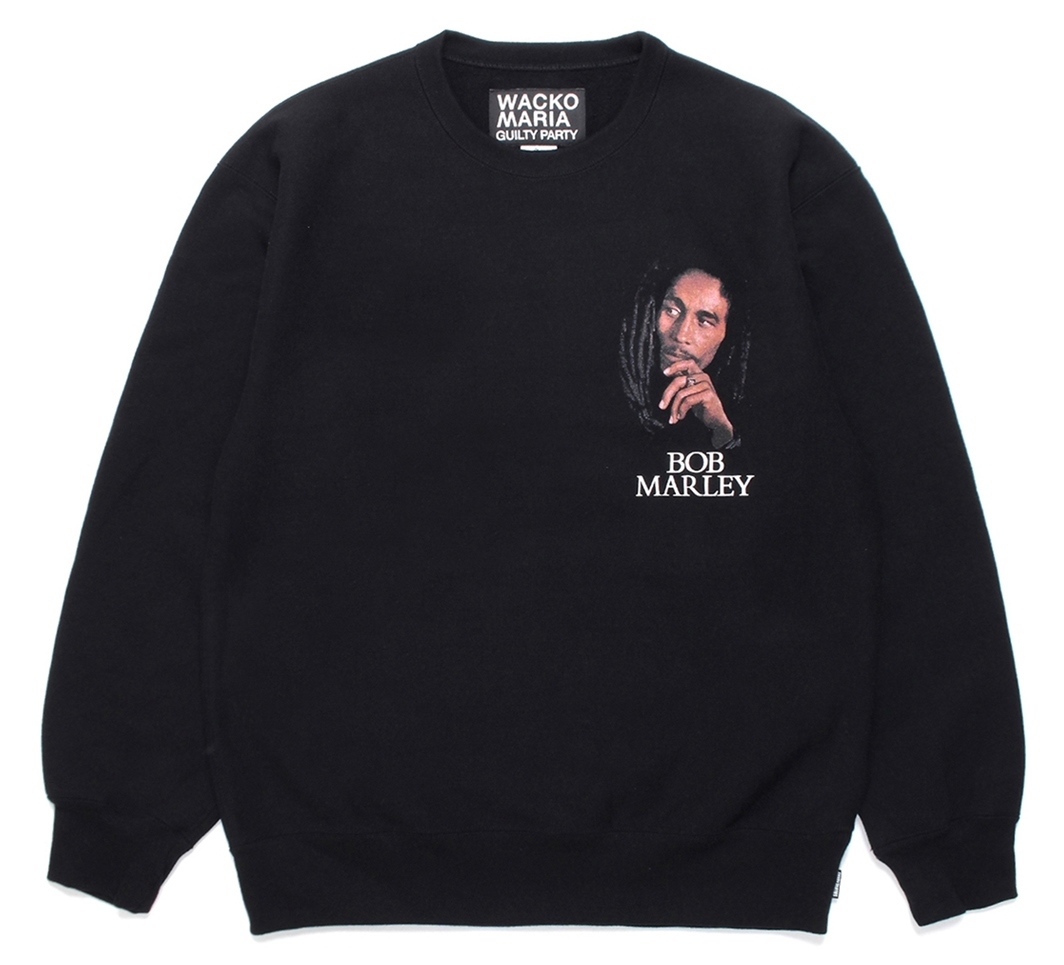 新品タグ付き WACKO MARIA x BOB MARLEY HEAVY WEIGHT CREW NECK SWEAT SHIRT 黒 XL クルーネック スウェット_画像1