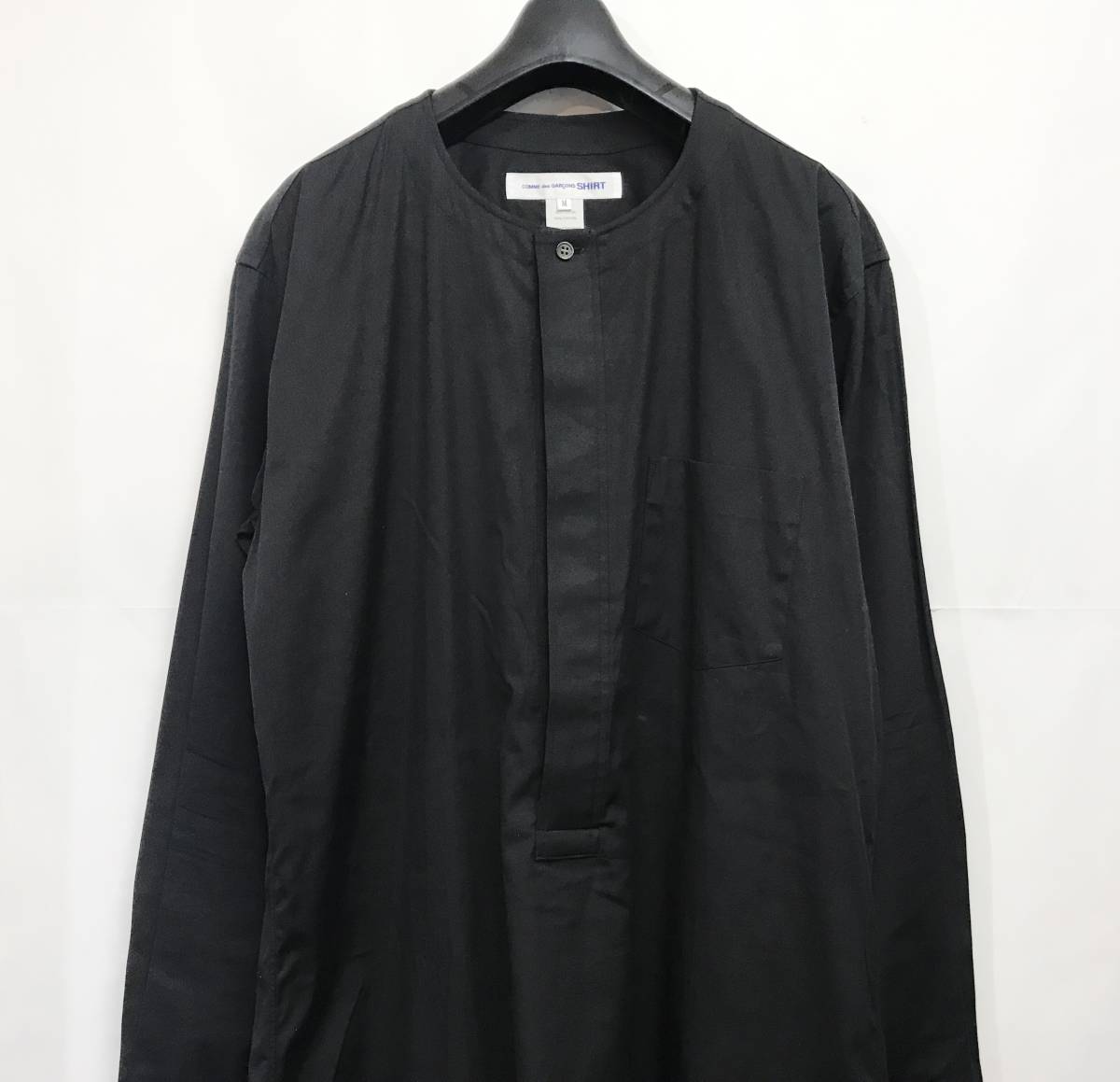 フランス製 COMME des GARCONS SHIRT コムデギャルソンシャツ ノーカラープルオーバーロングシャツ ブラック M PLAYCDGHOMMEPLUS_画像2