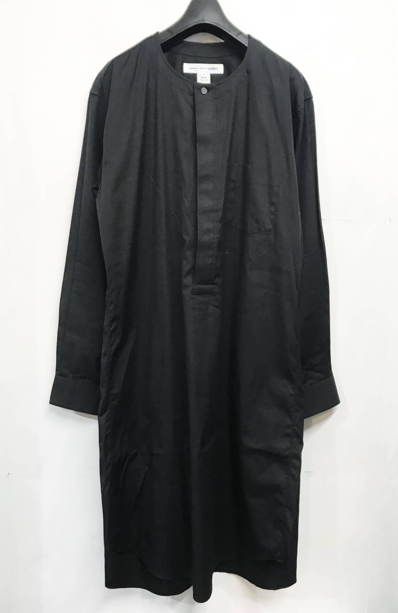 フランス製 COMME des GARCONS SHIRT コムデギャルソンシャツ ノーカラープルオーバーロングシャツ ブラック M PLAYCDGHOMMEPLUS_画像1