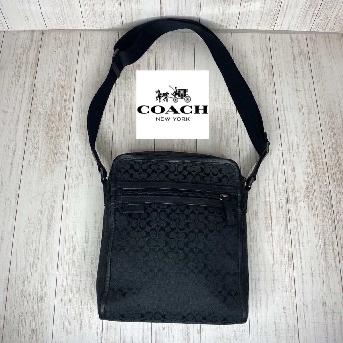 美品 コーチ COACH シグネチャー ショルダーバッグ メッセンジャー 黒