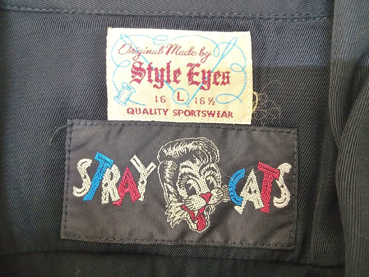 [12A-59-025-1] 東洋 STYLE EYES スタイルアイズ STRAY CATS ストレイキャッツ レーヨン ボウリングシャツ [L] 半袖 ブラック SE38204_画像7