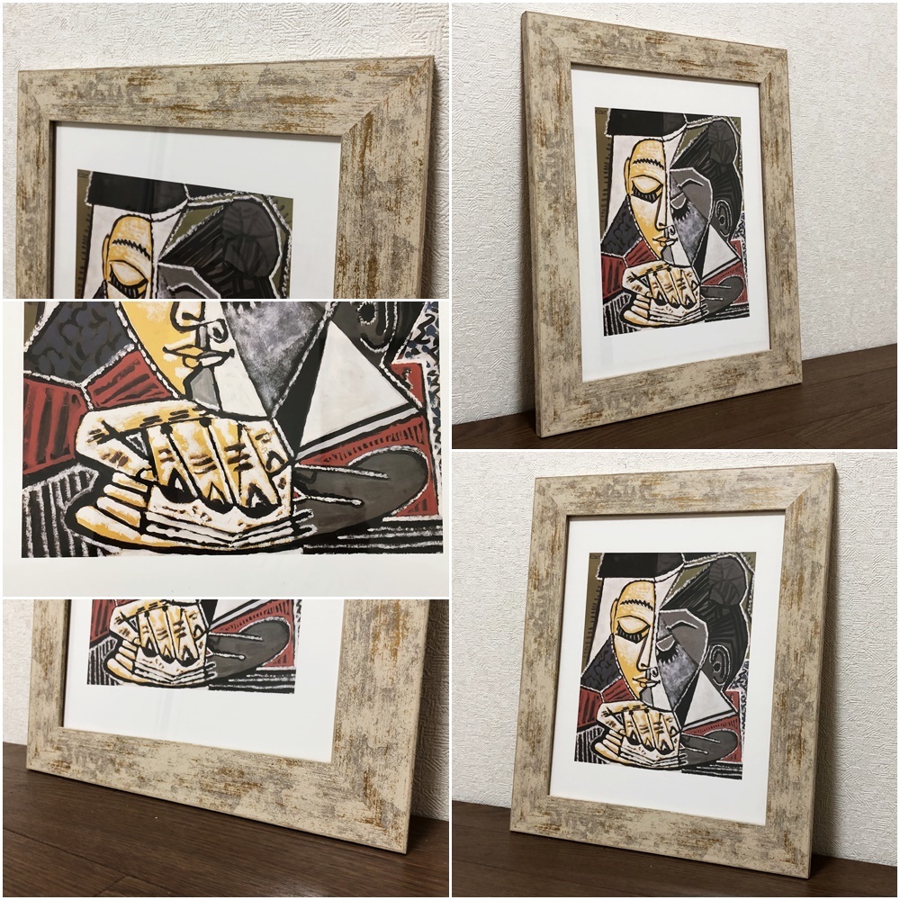 パブロ・ピカソ壁掛けアート額入り絵画 Pablo Picasso模写 名画アートフレーム読書する女の顔 展示品・アウトレット