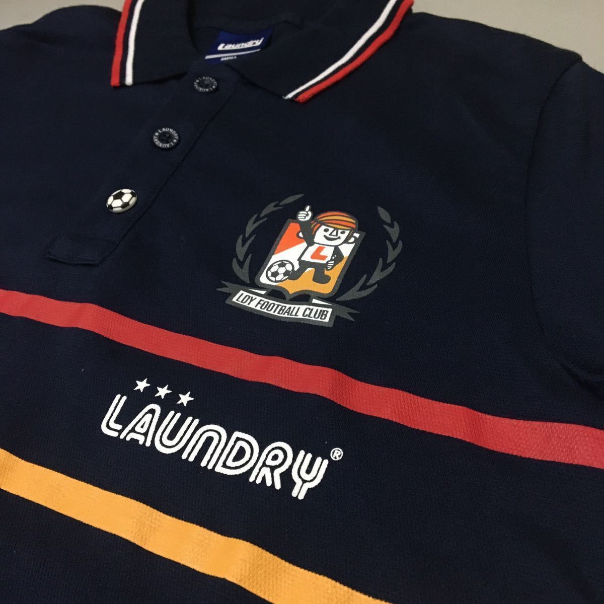 【美品・良品】ランドリー Laundry フットボール サッカー ポロシャツ 半袖 ネイビー サッカーボール メンズ Sサイズ プリント ∬▽