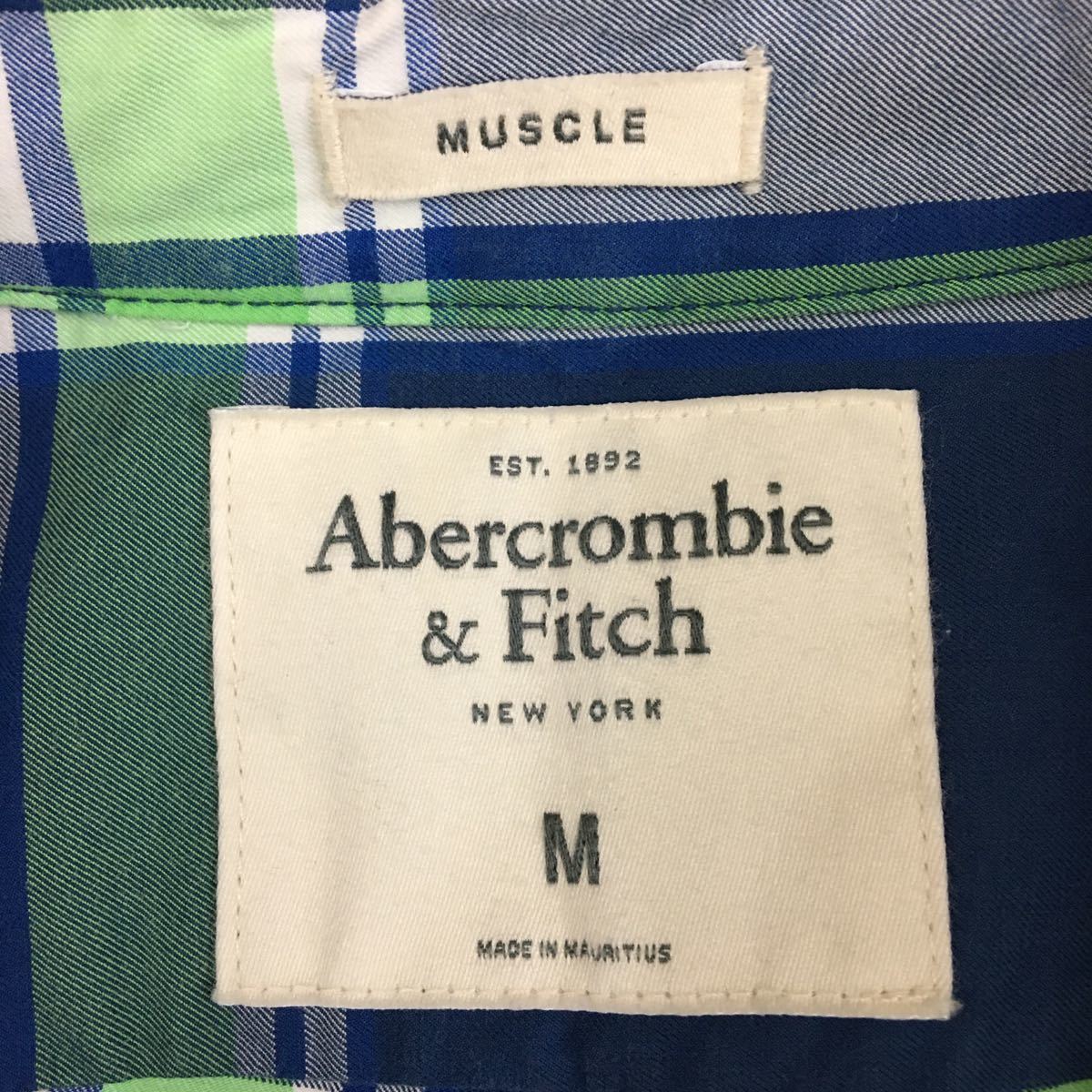 [ прекрасный товар * хорошая вещь ] Abercrombie and Fitch Abercrombie &Fitch кнопка down рубашка tartan проверка длинный рукав мужской голубой M £^