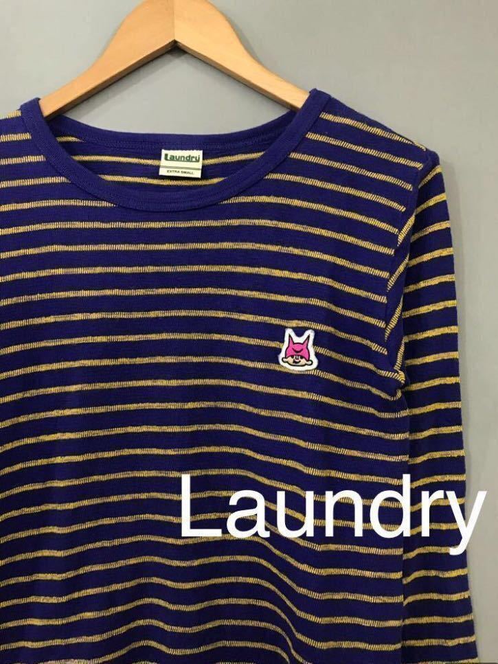  laundry Laundry long sleeve cut and sewn T-shirt long T ound-necked men's SS size border purple yellow one Point badge ~v