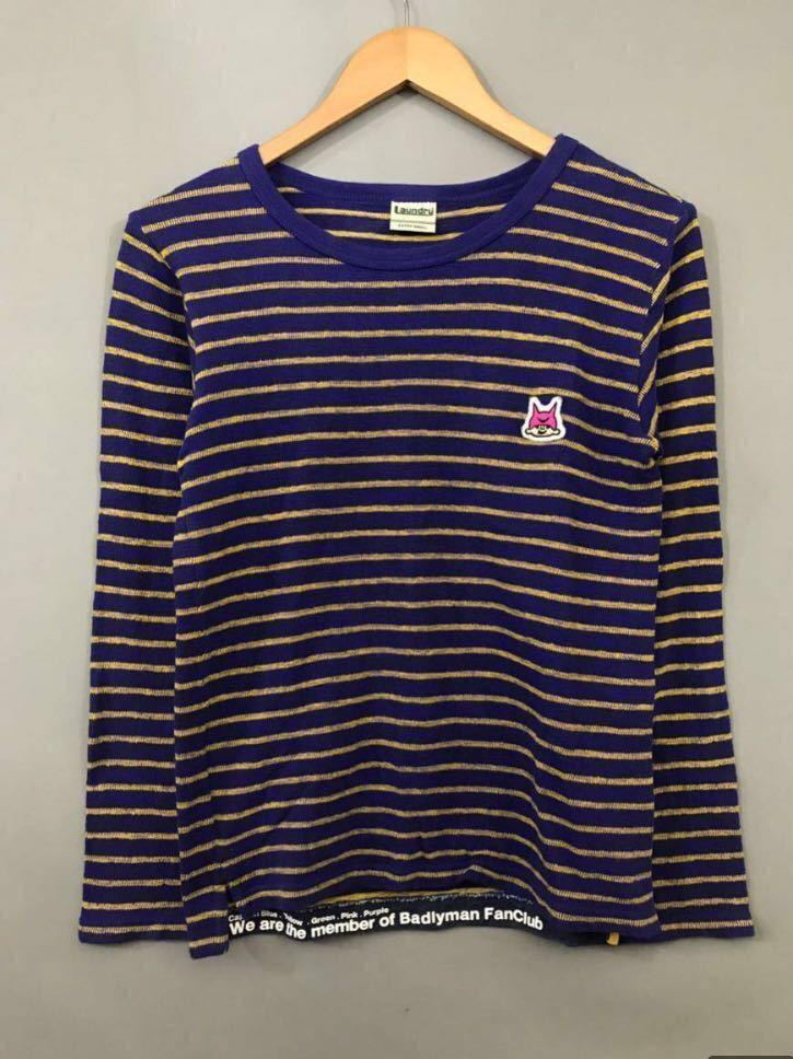  laundry Laundry long sleeve cut and sewn T-shirt long T ound-necked men's SS size border purple yellow one Point badge ~v