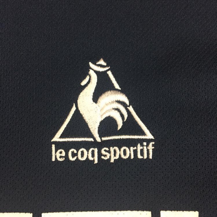 【美品・良品】ルコック le coq sportif ドライTシャツウェア 半袖 丸首 トップス プリント ロゴ刺繍 ネイビー メンズ 男性用 Sサイズ ♭▽
