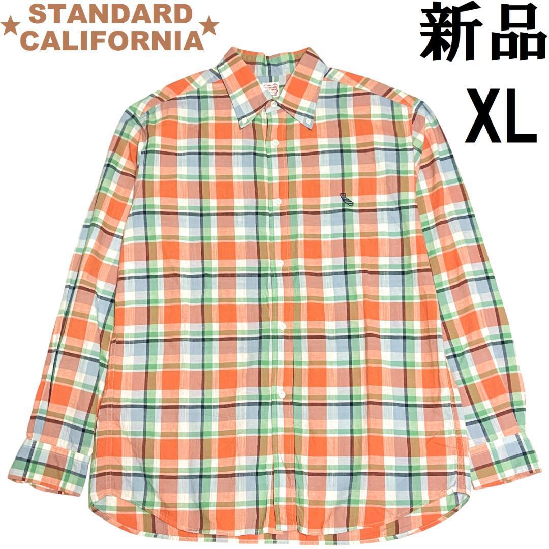 お買い得モデル 緑 青 マドラスチェック（オレンジ XL BDシャツ 【新品