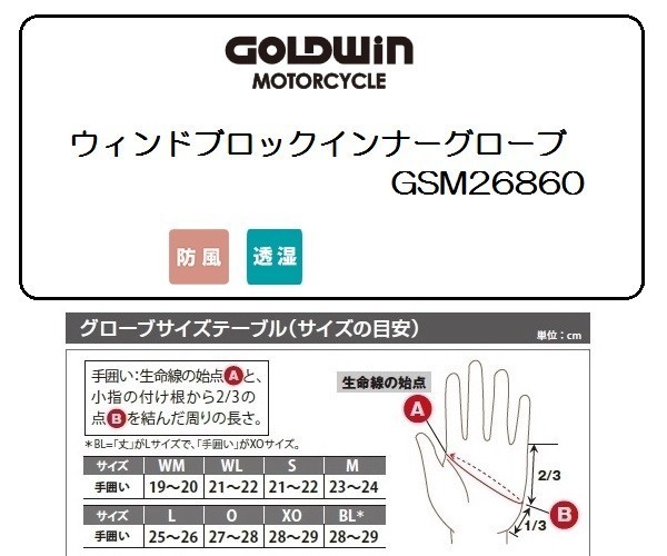 【在庫あり 即納】ゴールドウィン ウィンドブロックインナーグローブ GSM26860 ブラック Sサイズ_画像5