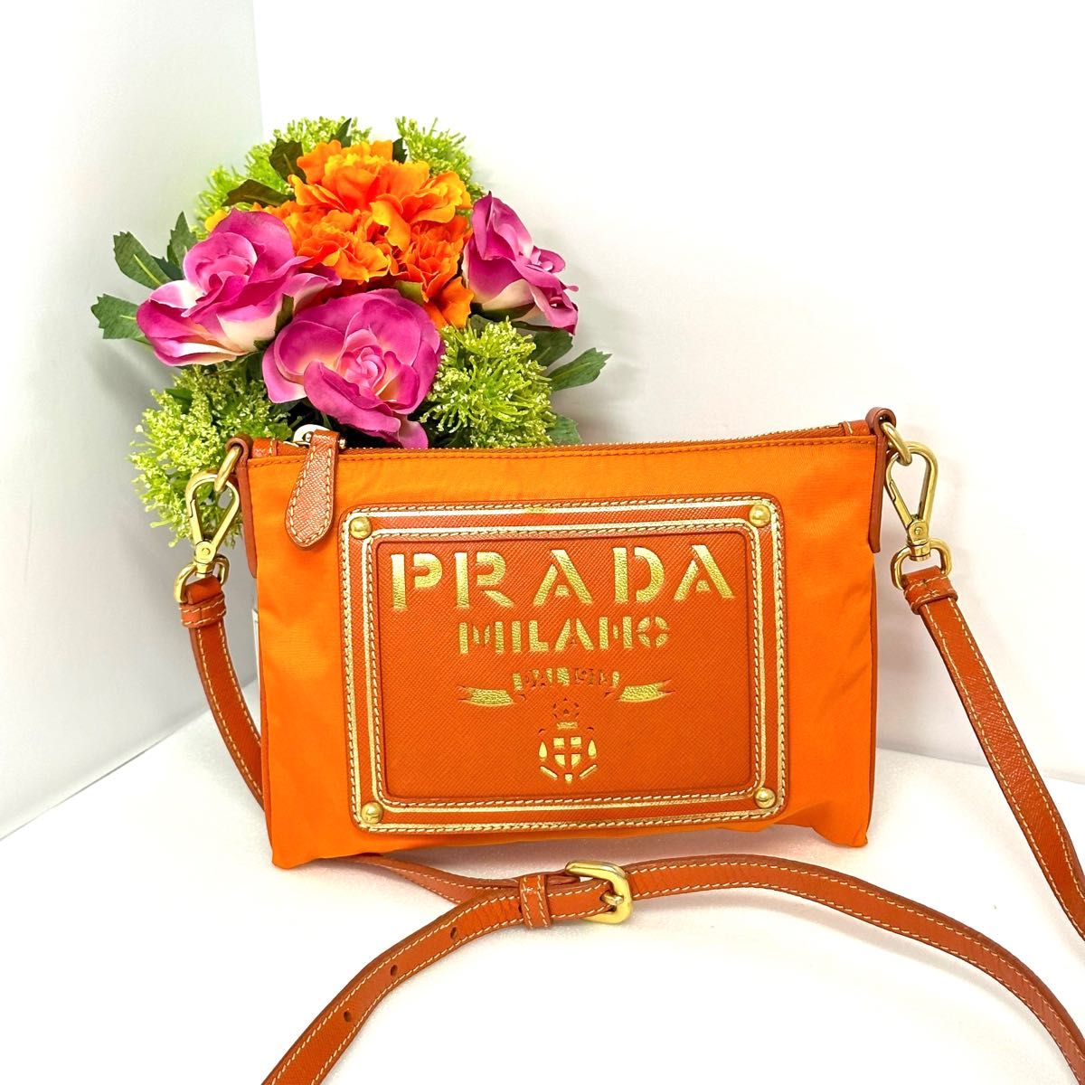 美品 PRADA プラダ サフィアーノ×ナイロンのミニショルダーバッグ