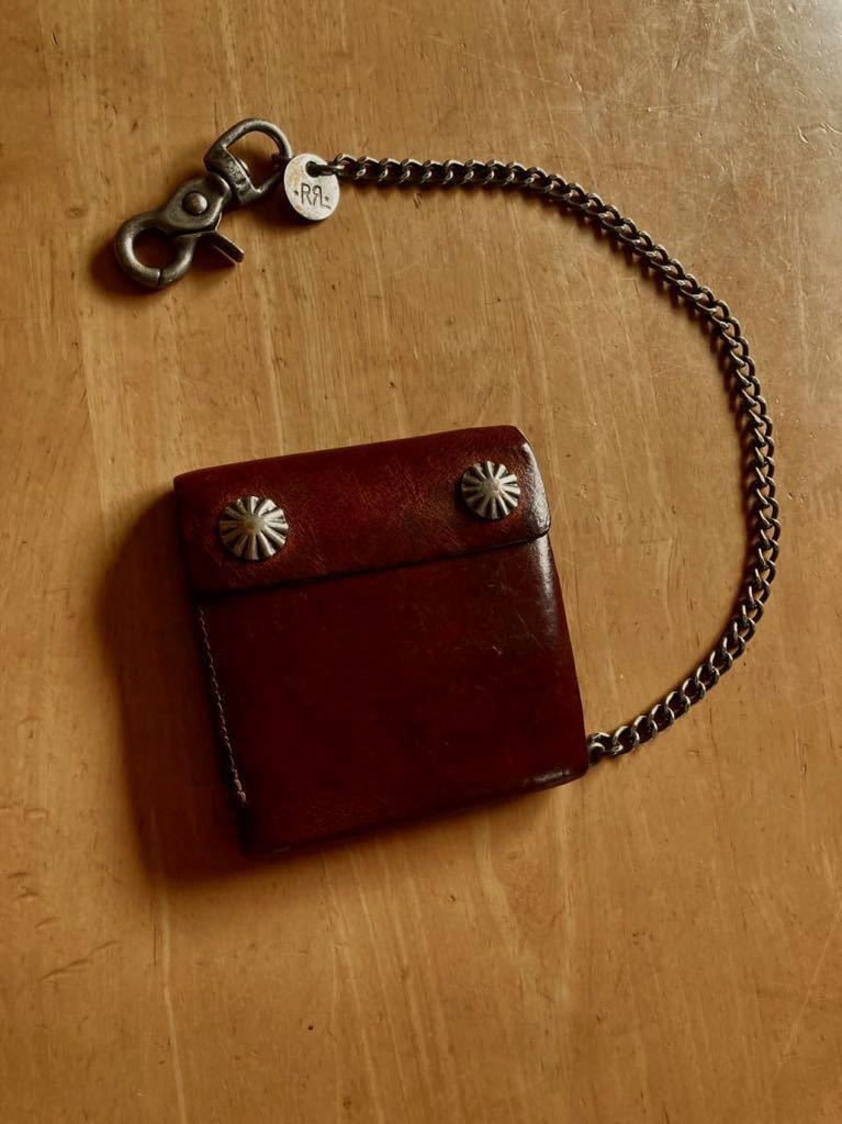 RRL Leather Chain Wallet Black Over Brown