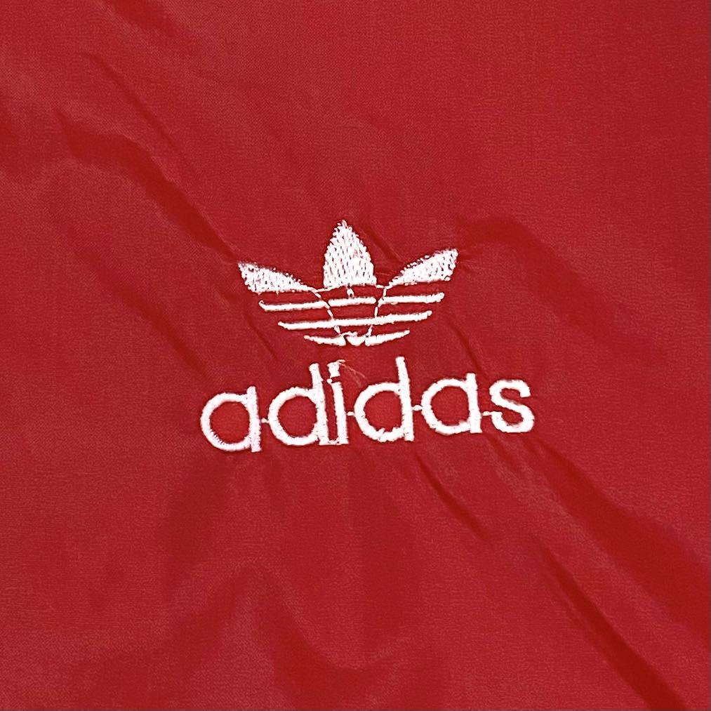 80's古着 adidas ナイロンジャケット メンズM レッド/ホワイト 刺繍ロゴ オールドルックの画像4