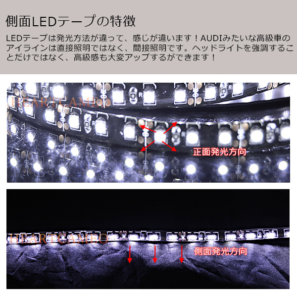 【メール便送料無料】2本セット LEDテープ極細5 側面発光 30cm×30LED LEDテープ 24V テープLED 防水タイプ 色選択可 防水 高輝度 カット可_画像3