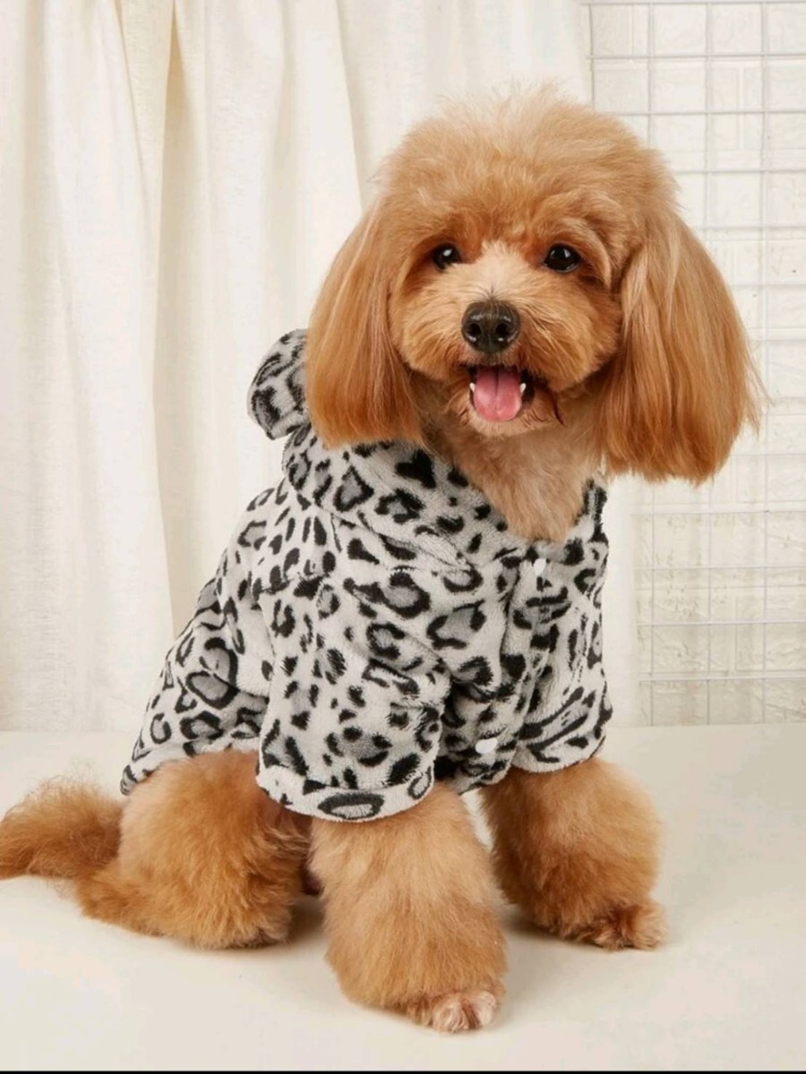 新品 犬服 ペット用品 ヒョウ柄 アニマル柄 ペット服 ドッグウェア 暖か フード付き もこもこ XS_画像3