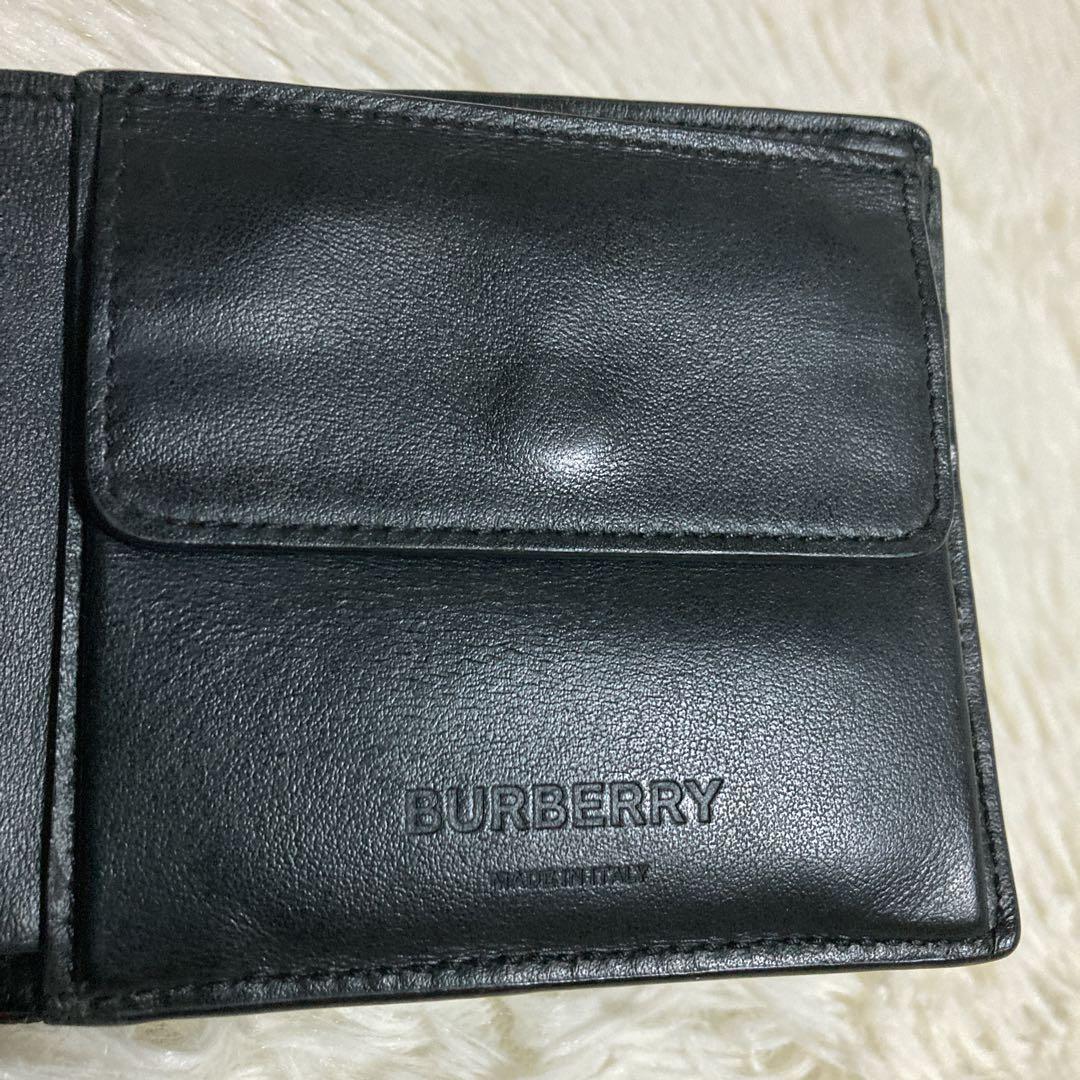 独特な London バーバリー 現行品 Burberry TB 総柄 ２つ折財布 黒