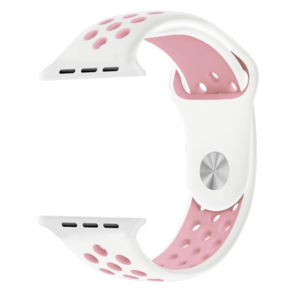 38MM/40MM ホワイト/ピンク Apple Watch用 バンド シリコン製 多空気穴通気性 スポーツ アップルウォッチ Apple Watch Series 6/5/4/3/2/1_画像3