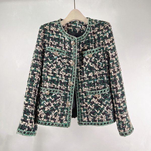  новый товар новый продукт женский твид пальто no color длинный рукав жакет с хлопком зеленый *L