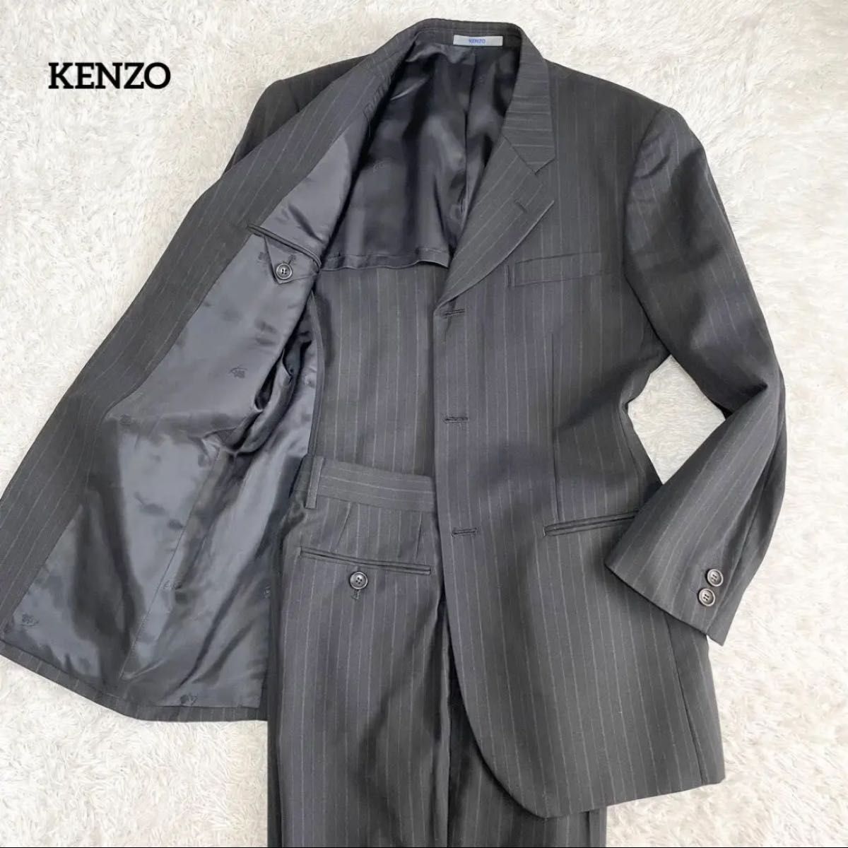 ケンゾー　スーツ　セットアップ　ストライプ　背抜き　ビジネス　通勤　メンズ
