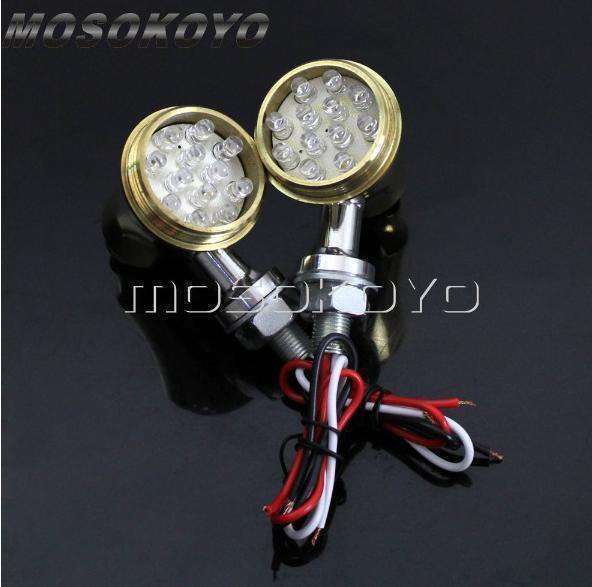  Cafe Racer brass LED Vintage winker light mesh grille indicator turn signal flasher RACER CHOPPER