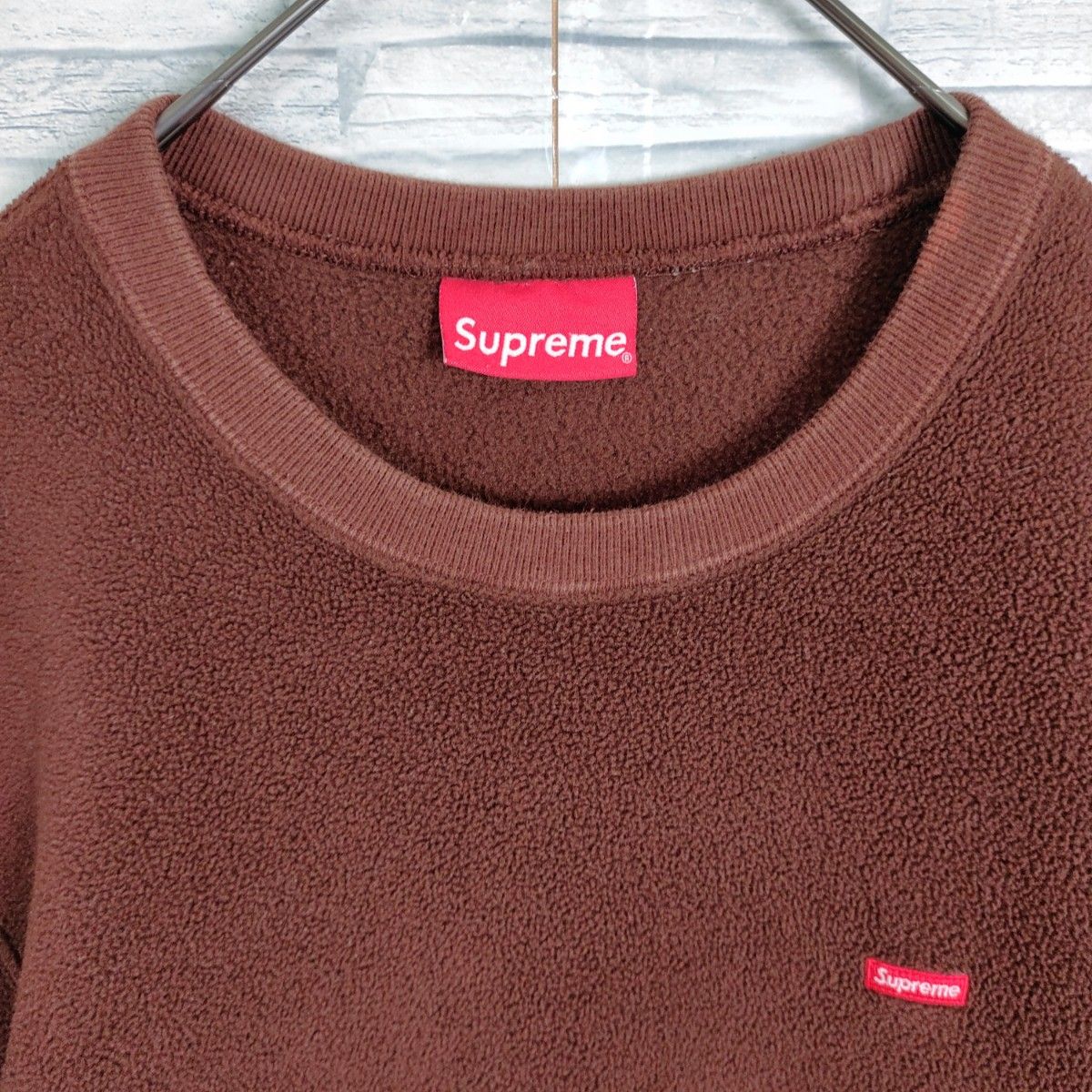 【希少デザイン】Supreme シュプリーム☆スモールボックスロゴ付スウェット　ポーラテックフリース　ボア　ブラウン　茶色　正規品