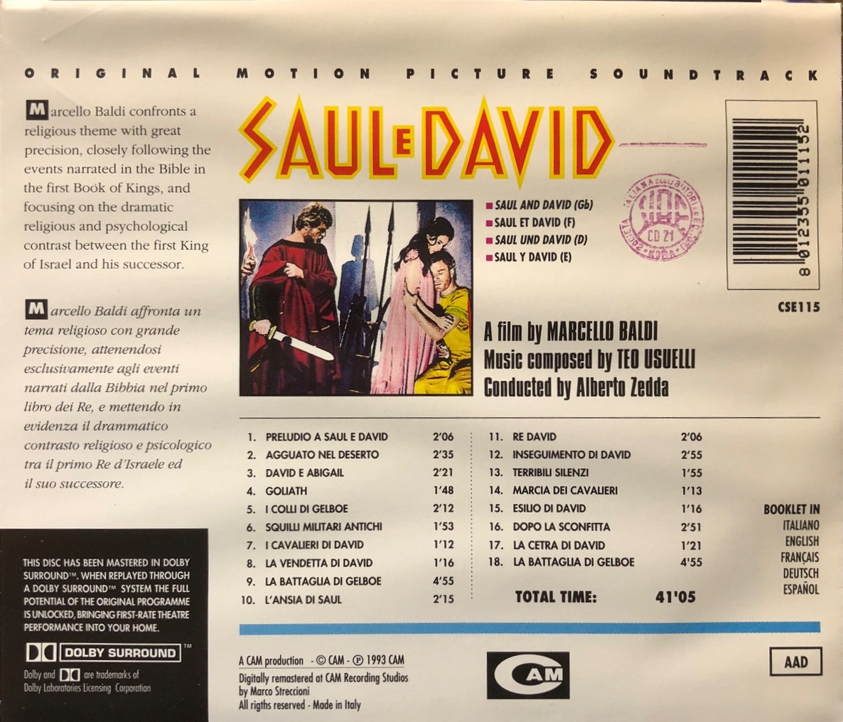 (C4H)☆サントラレア盤/サウルとダビデ/Saul e David(Saul And David)/テオ・ウスエリ/Teo Usuelli☆_画像2