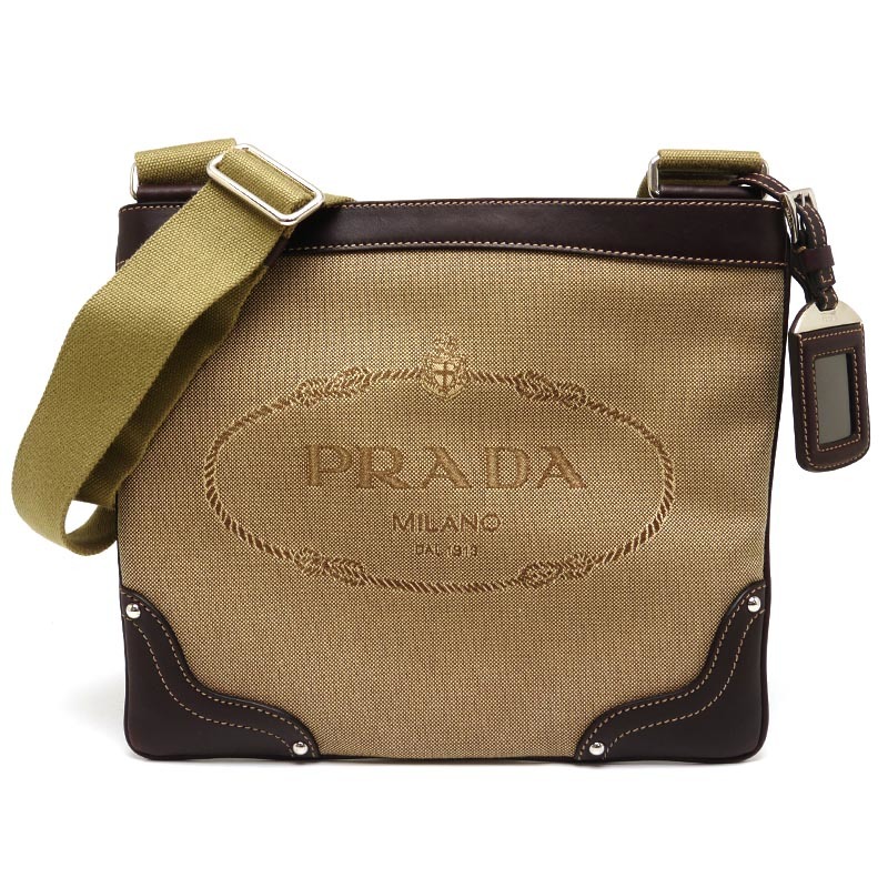 独特な ショルダーバッグ ロゴジャガード PRADA プラダ 斜め掛け 茶