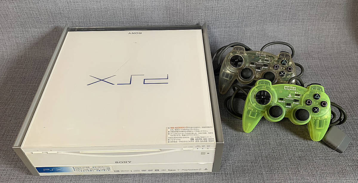 【Y218】SONY ソニー/PSX/DESR-7500/PlayStation2/プレステ2/PS2/本体/2004年製/社外品コントローラー2点付き/動作確認済_画像1