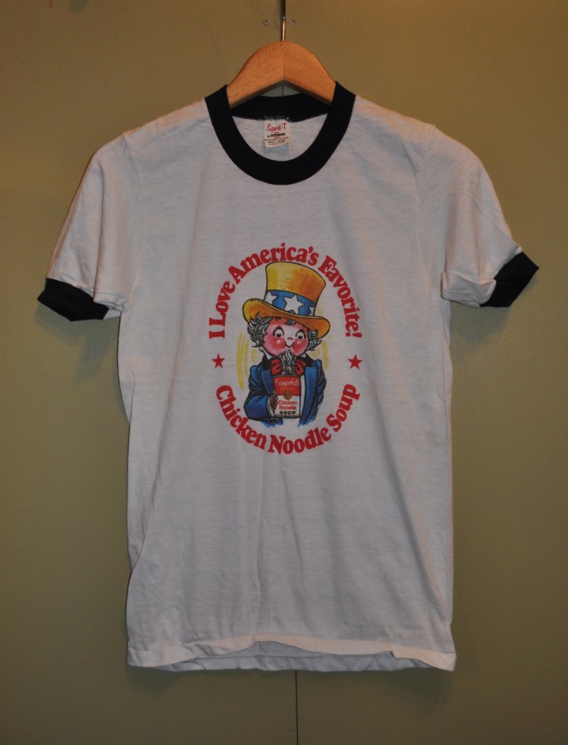 デッドストック 80年代 CAMPBELL'S SOUP CHICKEN NOOUDLE SOUP キャンベル スープ S/S リンガー Tシャツ サイズ S_画像1