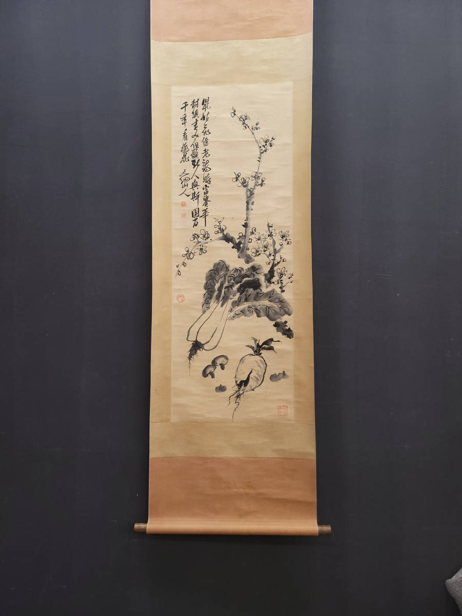 ▽鴻▽古書道【明時代・徐渭筆・梅花図】 真筆肉筆 紙本 骨董書画