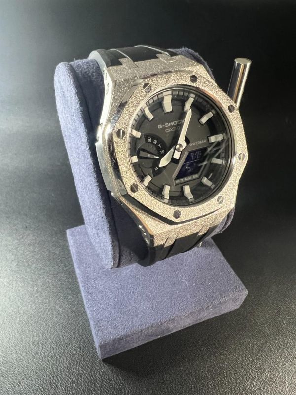 GSHOCK GA2100 カシオーク フロステッド加工 カスタム用パーツ 銀 GA-2100 GA-2110 GA-B2100カスタム ラバーベルト8色_画像2