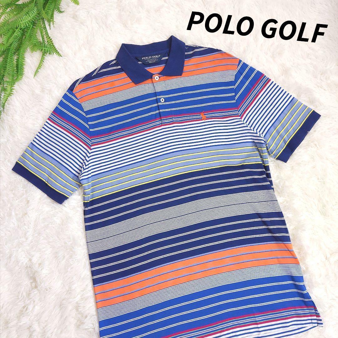 POLO GOLF Logo embroidery * multi border polo-shirt with short sleeves *pima cotton declared size M blue orange white etc. Golf men's 81197