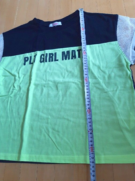 ワールド PINK LATTE ピンクラテ カラーブロック半袖Tシャツ 黒 黄緑 女の子S(160) ロゴ メッシュ