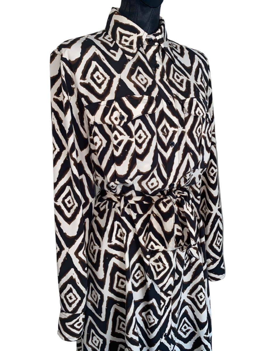 [ beautiful goods ]RALPH LAUREN Ralph Lauren shirt One-piece total pattern belt pocket flair skirt Brown beige size 2