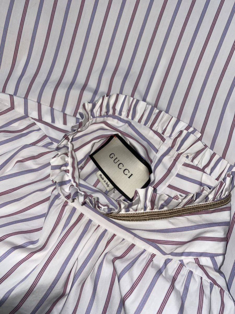 [ beautiful goods ]GUCCI Gucci stripe frill Prince long sleeve shirt blouse multicolor tops men's 46