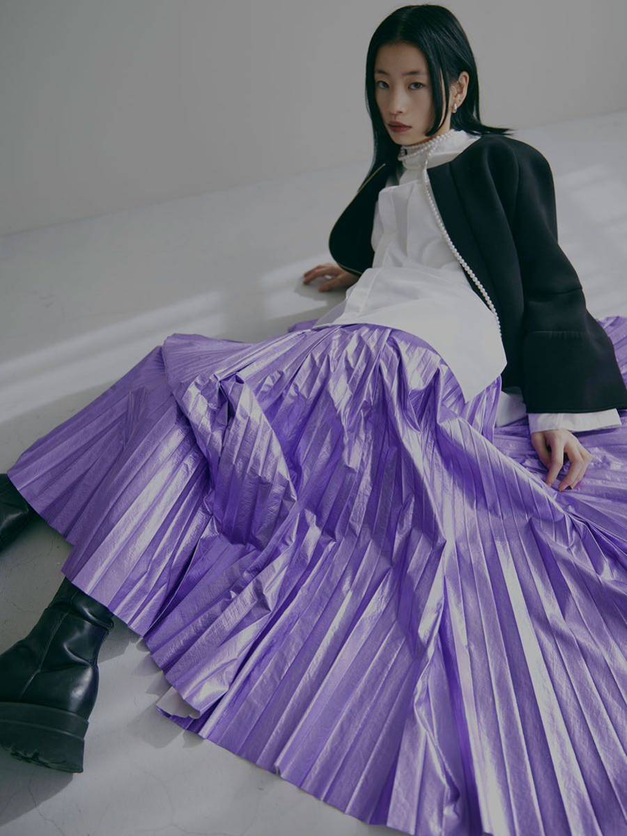 【新品タグ付き】Ameri VINTAGE アメリヴィンテージ シャイニープリーツスカート パープル 定価17,600円 M_画像3