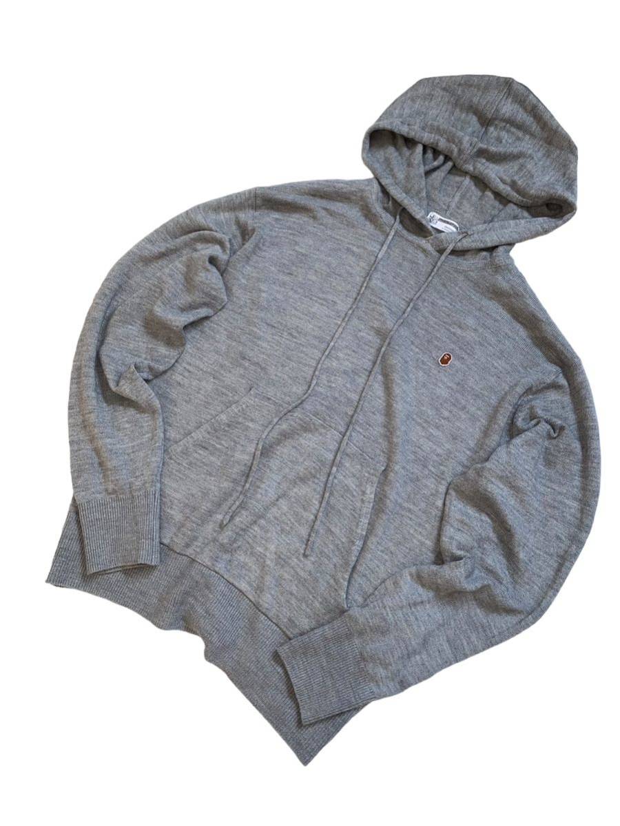 A BATHING APE A Bathing Ape knitted tops hood badge men's gray M