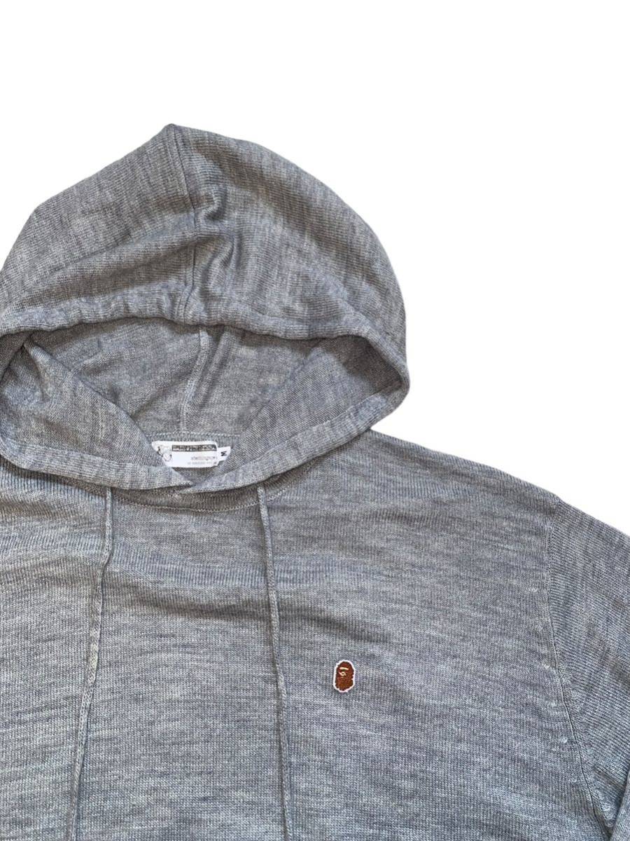 A BATHING APE A Bathing Ape knitted tops hood badge men's gray M