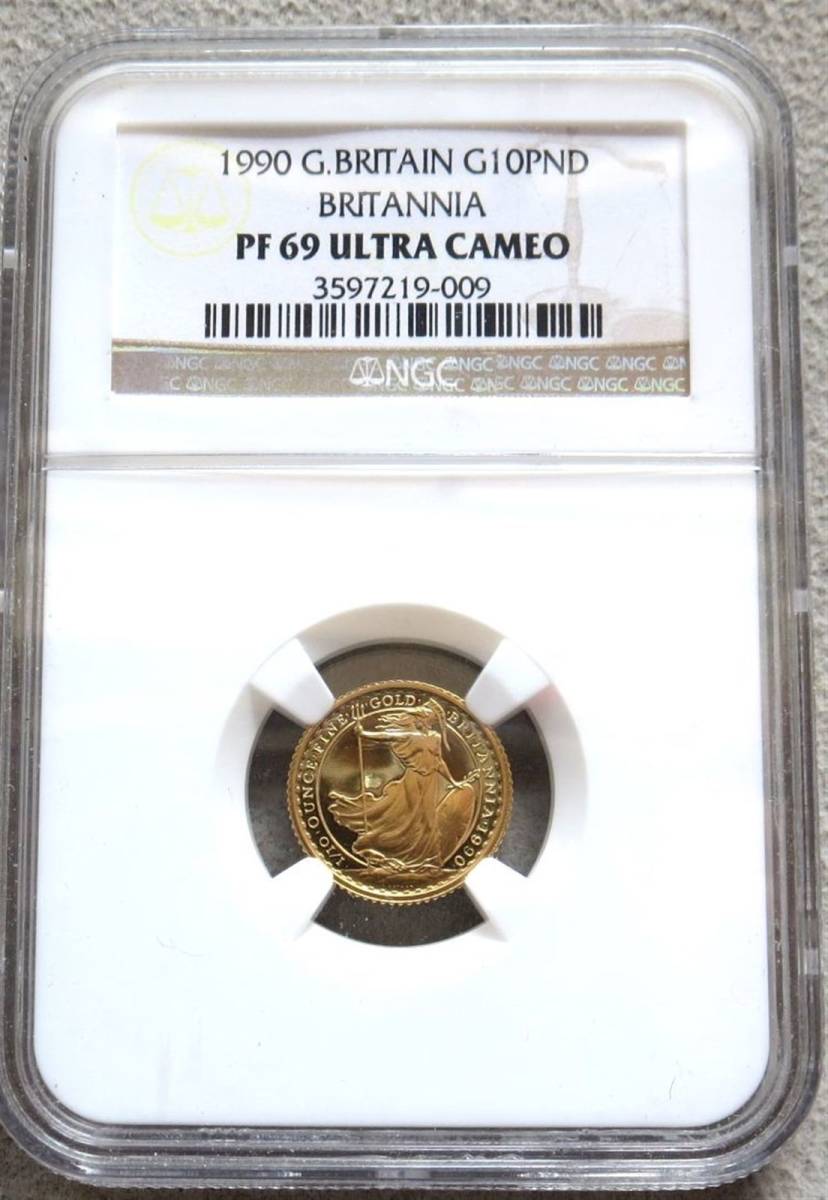 【最遺漏45000日元稀少品】英國不列顛 10磅金幣1990年NGC PF69 ULTRA CAMEO    原文:【最落45000円　希少品】 イギリス ブリタニア 10ポンド 金貨 1990年 NGC PF69 ULTRA CAMEO