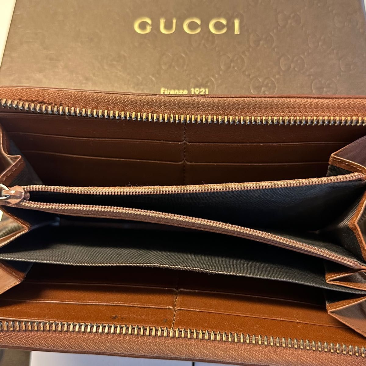 未使用に近い! グッチ GUCCI 財布 長財布 シマレザー シェリーライン ラウンドファスナー