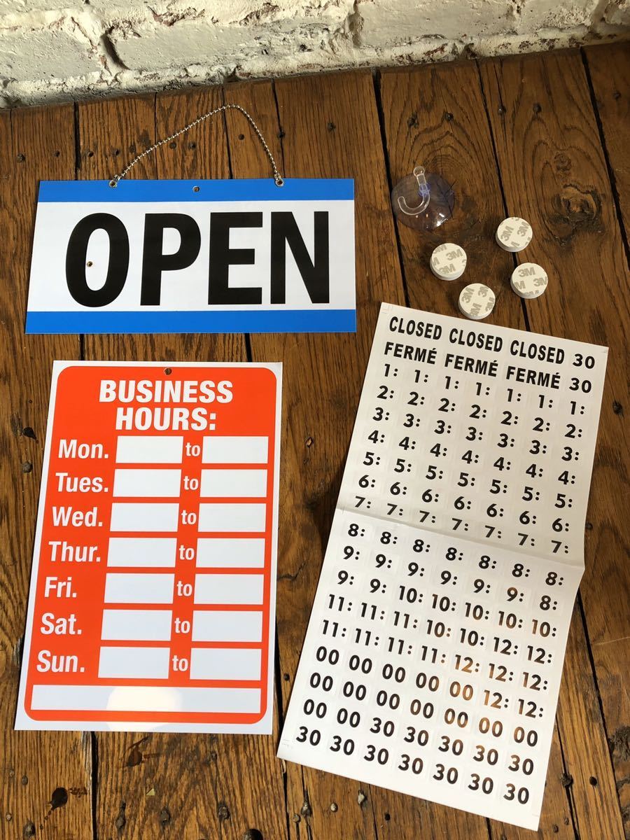 OPEN & CLOSEDサイン 看板 オープンサインBUSINESS HOURS 営業時間 オープン 店舗什器 カフェ 植物 BAR 内装 店舗用品 us アメリカ 古着_画像1