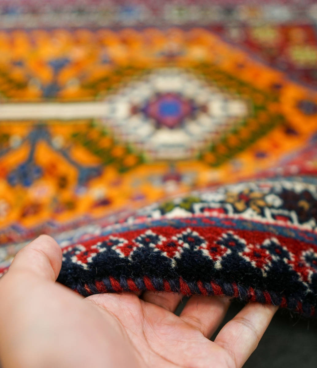91×60cm 手織り ペルシャ絨毯 ヤラメ_画像6