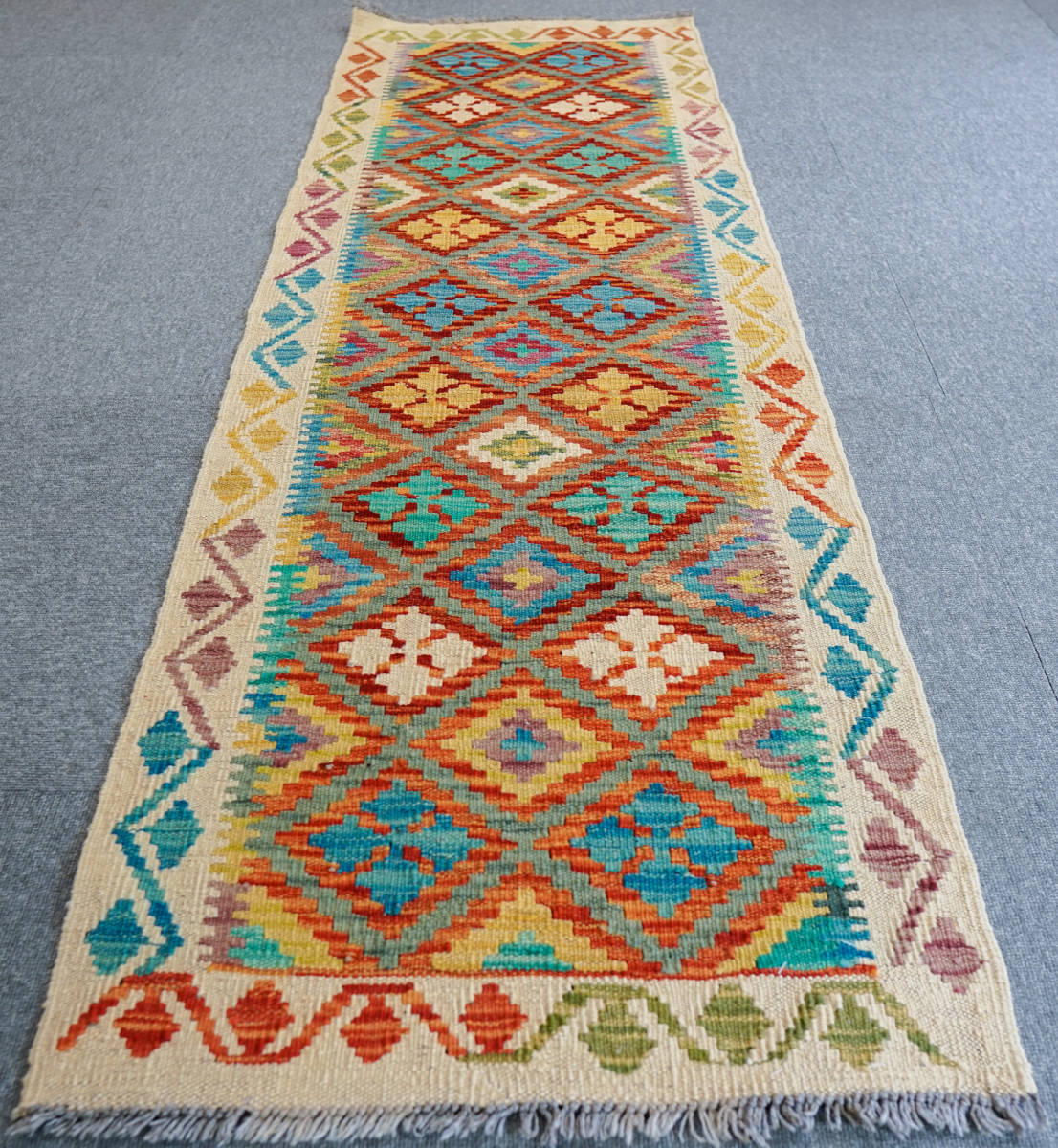 廊下敷きアフガニスタンキリム173×63cm手織り絨毯-