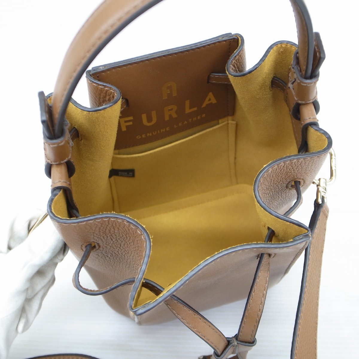 9384T【本物保証】 FURLA フルラ レザー バケツ型 2way ショルダーバッグ ブラウン系_画像8