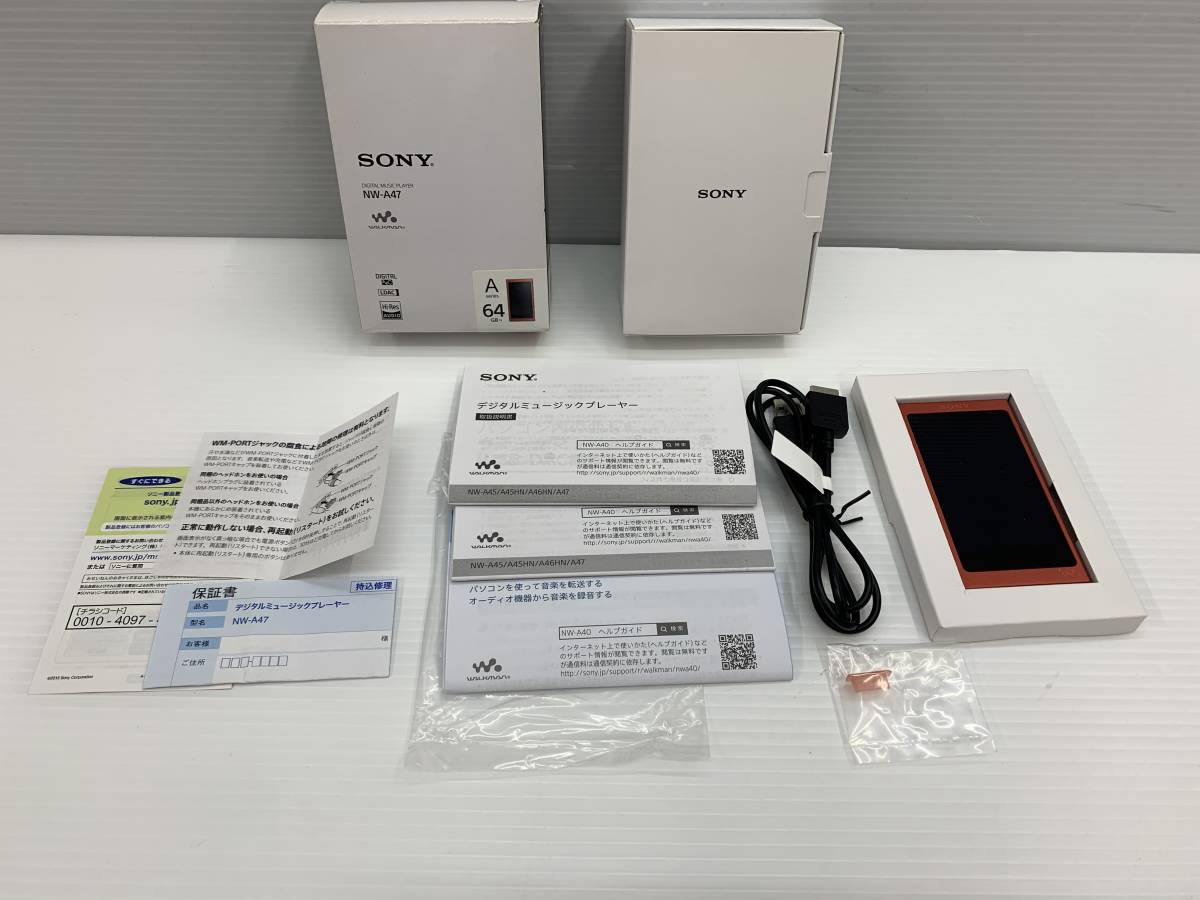 100-KE1131-60: SONY WALKMAN 64GB NW-A47 トワイライトレッド 動作確認済_画像1